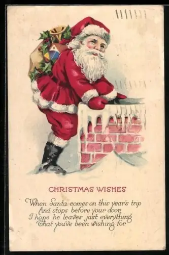 AK Weihnachtsmann steigt in den Schornstein ein