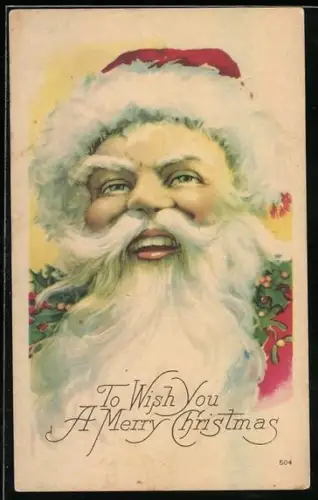 AK lachender Weihnachtsmann mit Weihnachtssternkette, Weihnachtsgrüsse