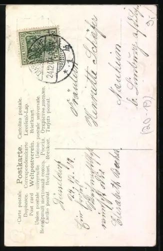 AK Weihnachtsmann, Tannenzweig, Glocken