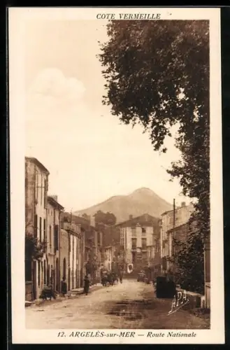 AK Argelès-sur-Mer, Route Nationale avec vue sur les montagnes en arrière-plan
