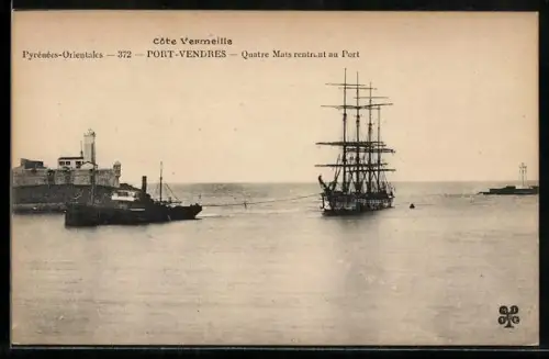AK Port-Vendres, Quatre Mâts rentrant au Port
