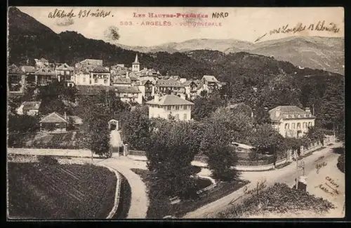 AK Argelès, Vue générale des Hautes-Pyrénées