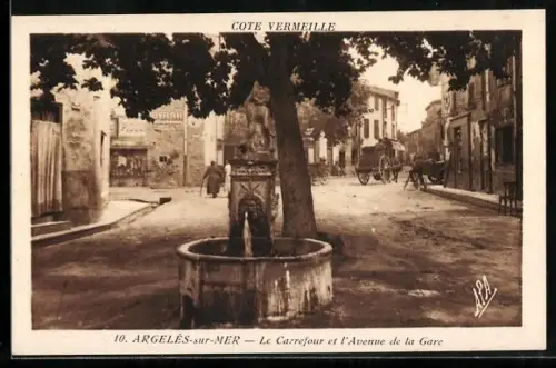 AK Argelès-sur-Mer, Le Carrefour et l`Avenue de la Gare