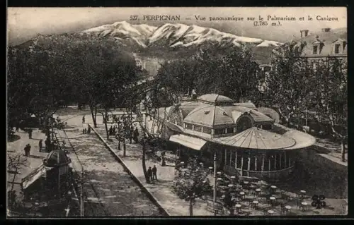 AK Perpignan, Vue panoramique sur le Palmarinum et le Canigou