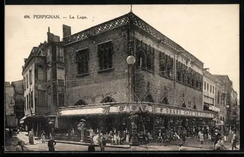 AK Perpignan, La Loge et le Grand Café de France animés