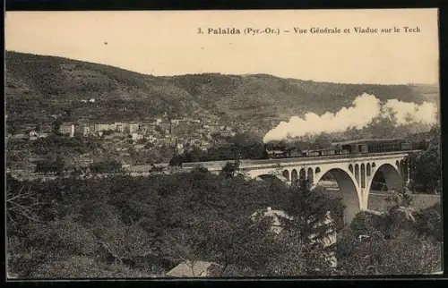 AK Palalda /Pyr.-Or., Vue générale et Viaduc sur le Tech