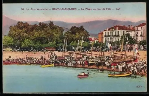 AK Banyuls-sur-Mer, La Plage un jour de Fête sur la Côte Vermeille