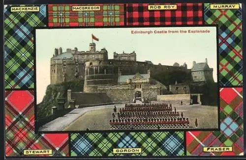 AK Edinburgh, Edinburgh Castle from the Esplanade, Muster: Mackenzie, Macgregor, Rob Roy, Gordon
