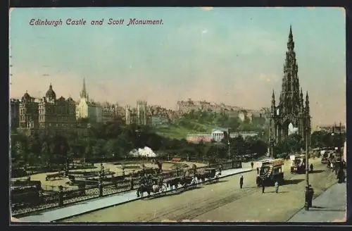 AK Edinburgh, Scott Monument and Edinburgh Castle in the background