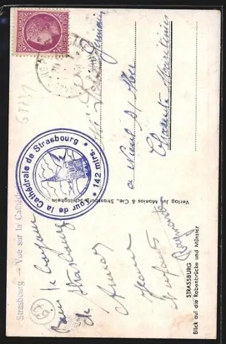 AK Strassburg, Rabenbrücke, Münster, Strassenbahn