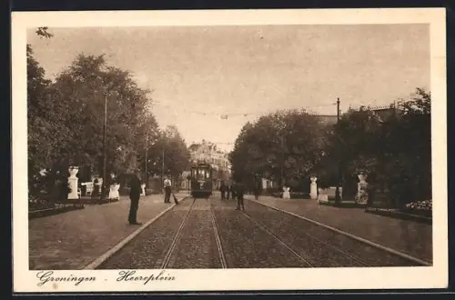AK Groningen, Heereplein mit Strassenbahn