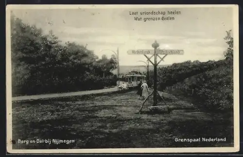 AK Berg an Dal, Grenspaal Nederland, Strassenbahn