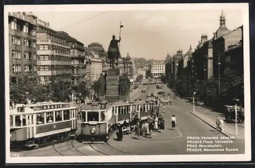 AK Prag, Strassenbahn am Wenzelsplatz