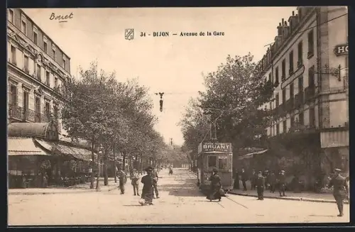AK Dijon, Avenue de la Gare, Strassenbahn