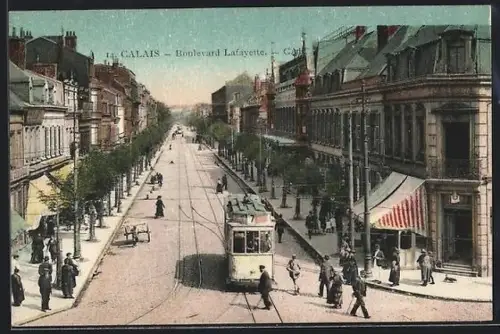 AK Calais, Boulevard Lafayette, Strassenbahn