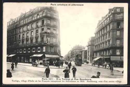 AK Paris, Rue Turbigo et Rue Beaubourg, Strassenbahn