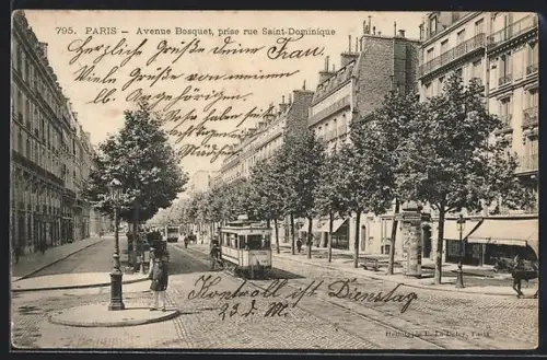 AK Paris, Avenue Bosquet, prise rue Saint-Dominique, Strassenbahn