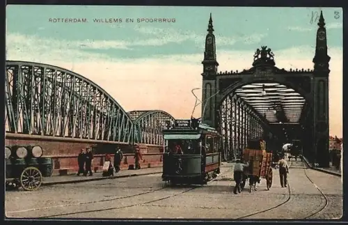 AK Rotterdam, Willems en Spoorbrug, Strassenbahn