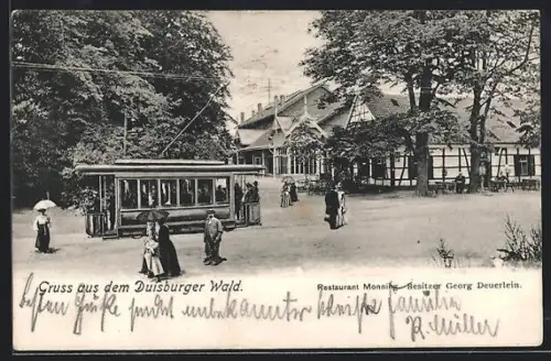 AK Duisburg, Strassenbahn am Restaurant Monning