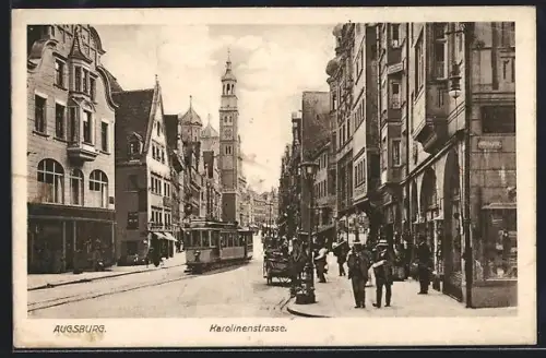 AK Augsburg, Strassenbahn in der Karolinenstrasse