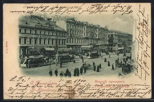 AK St. Pétersbourg, Perspective de Newsky, Strassenbahn