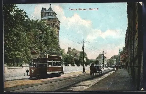 AK Cardiff, Castle Street, Strassenbahn