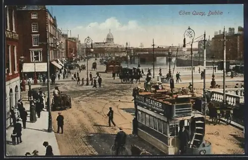 AK Dublin, Eden Quay, Strassenbahn