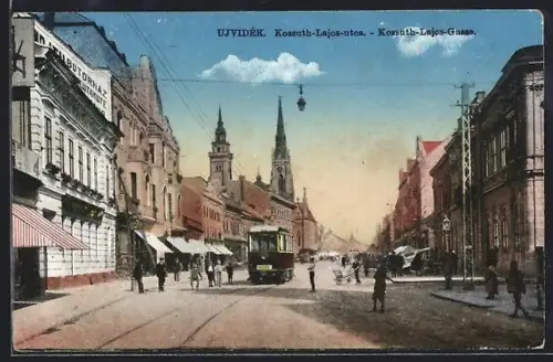 AK Ujvidek, Kossuth-Lajos-utca, Kossuth-Lajos-Gasse, Strassenbahn