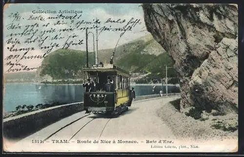AK Eze, Strassenbahn / Tram, Route de Nice à Monaco