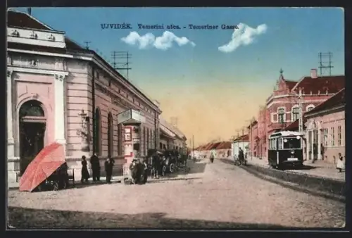 AK Ujvidék, Strassenbahn in der Temeriner Gasse