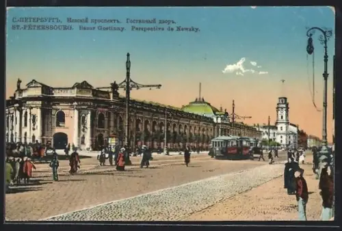 AK St. Pétersbourg, Perspective de Newsky, Strassenbahn