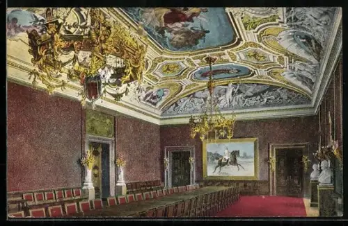 Lithographie Hamburg, Rathaus, Innenansicht Kaisersaal