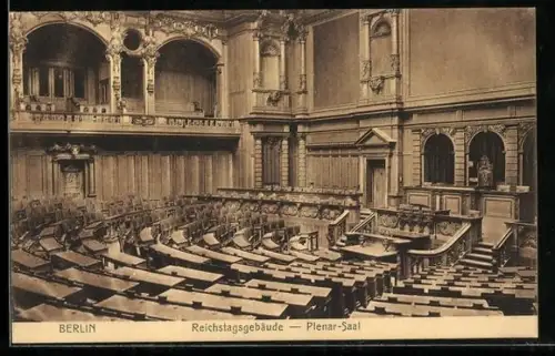 AK Berlin-Tiergarten, Reichstagsgebäude, Plenar-Saal