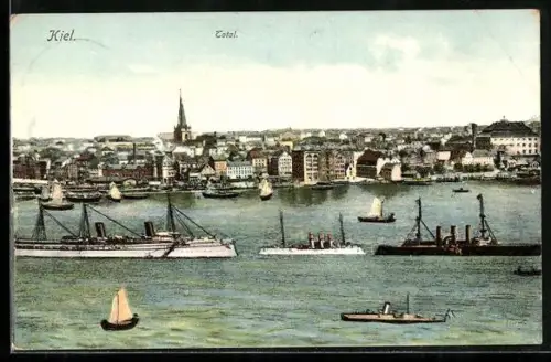 AK Kiel, Totalansicht, Hafen, Schiffe