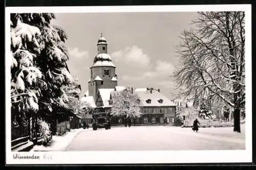 AK Winnenden, Verschneite Kirche im Ort