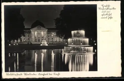 AK Wiesbaden, Kurhaus bei Nacht