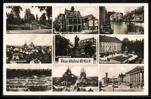 AK Erfurt, Dom, Stadtpark, Rathaus mit Stadtsparkasse, Lutherdenkmal, Kaiserplatz