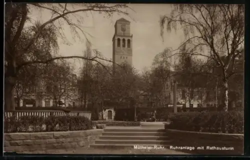 AK Mülheim /Ruhr, Ruhranlage mit Rathausturm