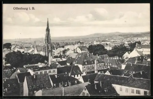 AK Offenburg i. B., Ortsansicht mit Kirche