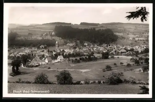 AK Elzach /Bad. Schwarzwald, Ortsansicht mit Kirche und umliegender Landschaft
