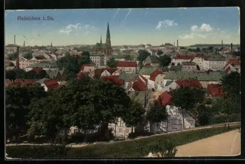 AK Hainichen i. Sa., Ortsansicht mit Kirche