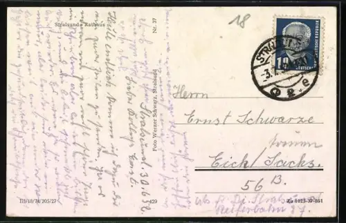 AK Stralsund, Blick zum Rathaus