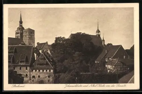 AK Stralsund, Johanniskloster und Nikolaikirche von der Seeseite