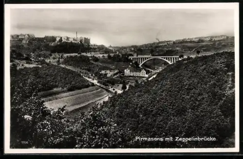 AK Pirmasens, Ortsansicht mit Zeppelinbrücke