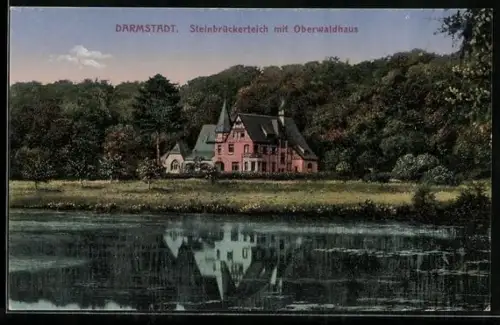 AK Darmstadt, Steinbrückerteich mit Oberwaldhaus