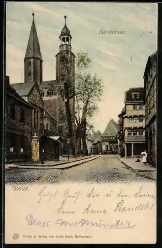 AK Goslar, Marktstrasse mit Kirche