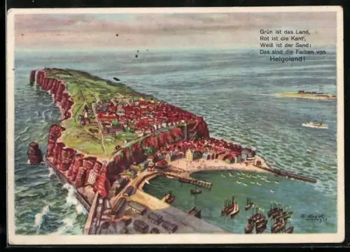 AK Helgoland, Inselansicht mit Hafen und Oberland