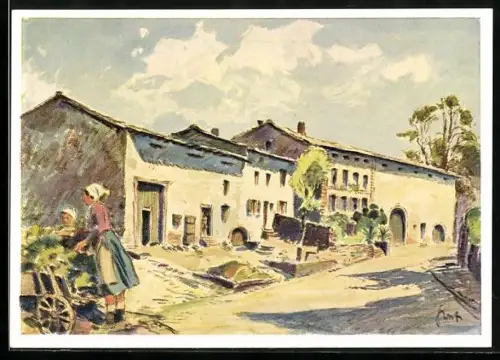 Künstler-AK Ihn bei Saarlautern, Strassenpartie, 