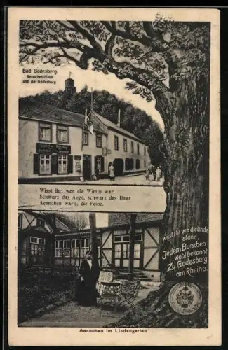 AK Bad Godesberg, Aennchen im Lindengarten, Rheinhotel, Godesburg