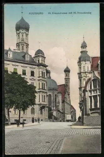 AK Augsburg, Hl. Kreuzstrasse mit Hl. Kreuzkirche